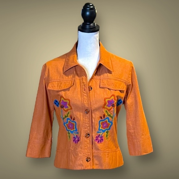 F. J. Malik Jackets & Blazers - Vintage Boho F. L. Malik Women’s Orange Floral Embroidered Jacket Size M READ